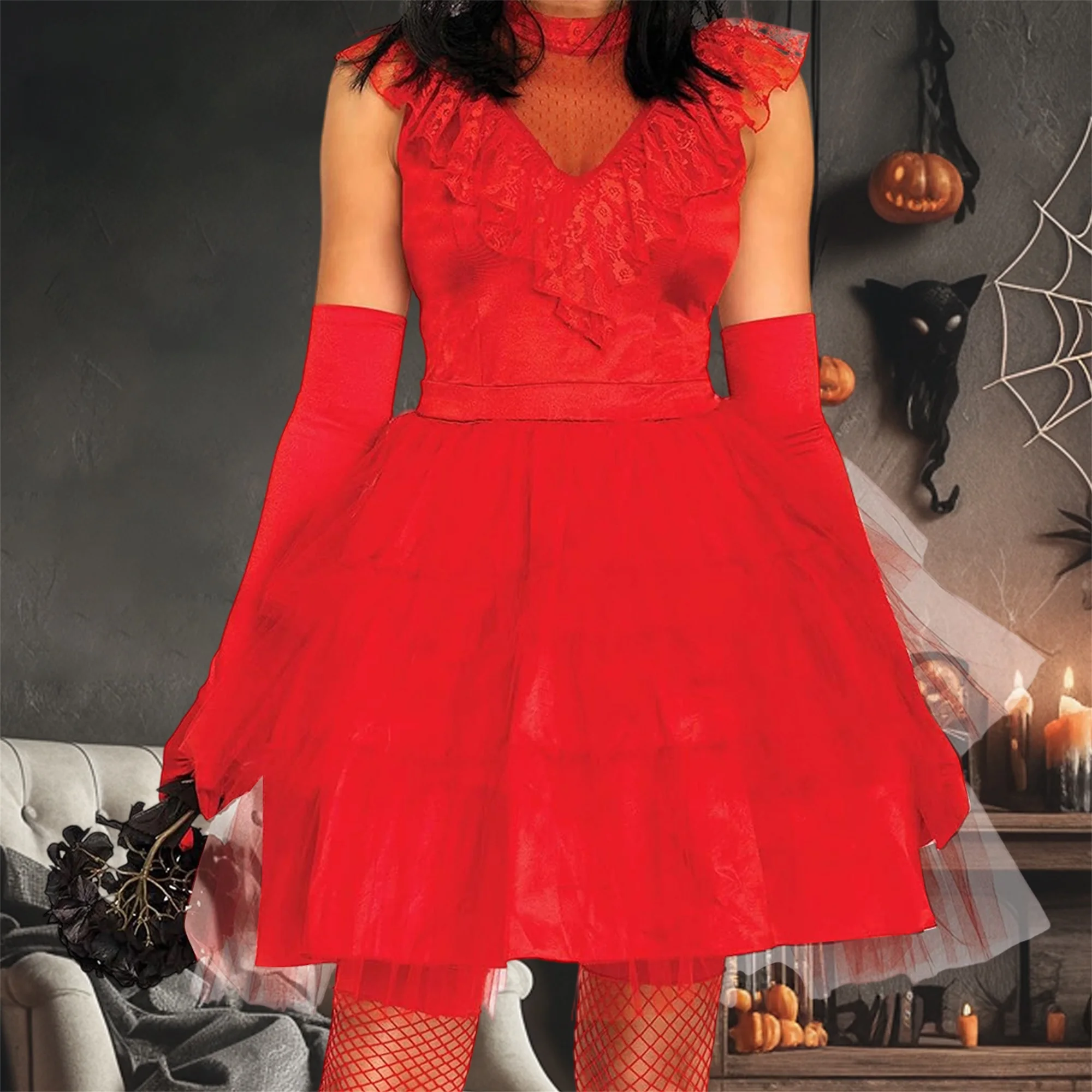 Vintage 80s Inspired Lace Off-Shoulder Wedding Gown with Train and Matching Gloves for Halloween Costume Party