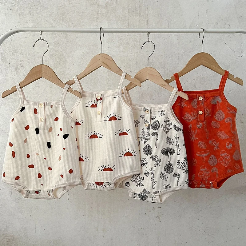 

0-3Y Summer Clothes Newborn Baby Girls Sleeveless Bodysuits Sling Pack Fart Clothes Triangle Romper Floral Print Outfit Clothes