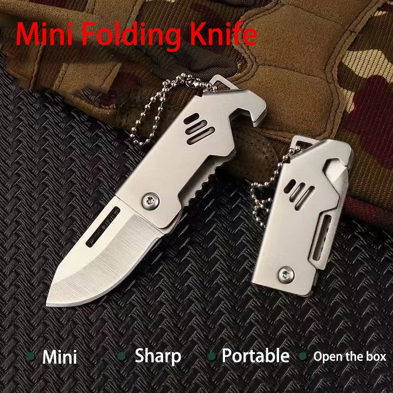 Folding knife Mini Stainless Steel Box Opening Knife Outdoor Portable Sharp Folding Key Hanging Chain