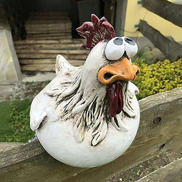 Vicces Csirke Szobrok Kerítés Dekoráció Kerti Farm Udvar Tyúk Gyanta Szobor Otthoni Az Udvarra - Image 3