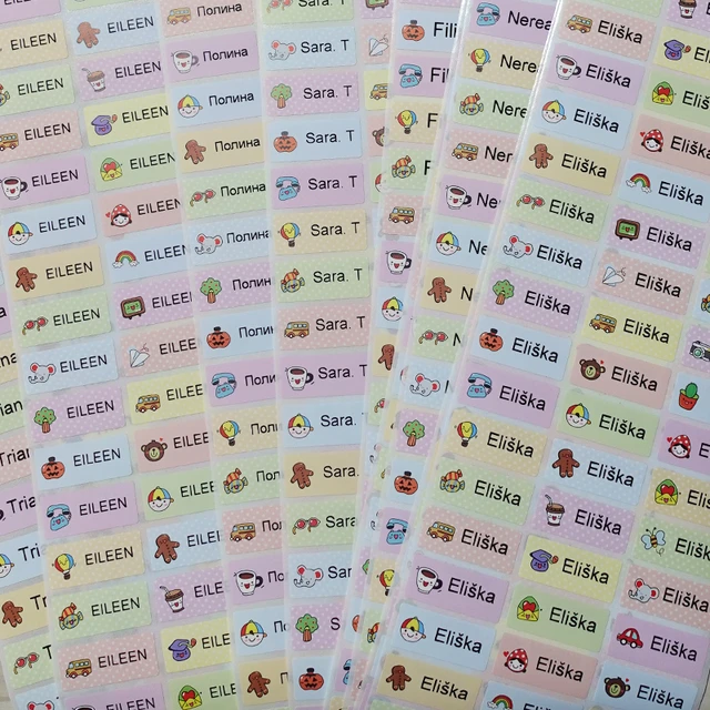 Pegatinas personalizadas para niños, pegatinas impermeables de varios  estilos con nombre, 60 piezas, 28x13mm, papelería para oficina - AliExpress