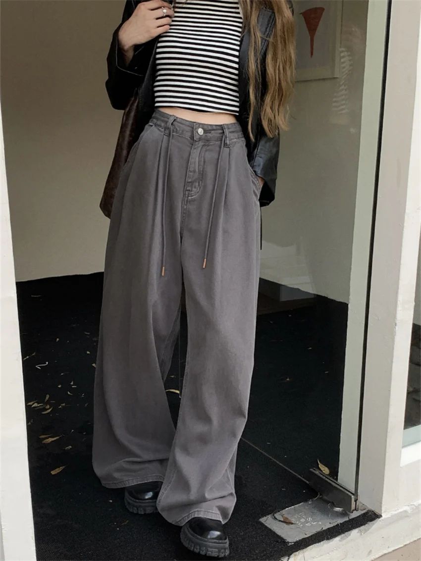 Arazooyi Autumn Jeans Women Mopping Vintage Loose Wide Leg 2023 Chic Casual High Waist All Match Denim Office Lady Pants