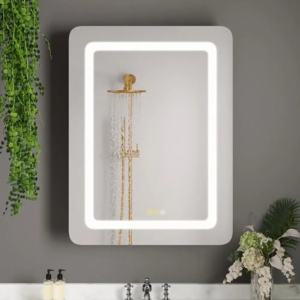 24x32" LED Cold Warm Light Glass Mirror Medicine Cabinet Aluminum Alloy Frame