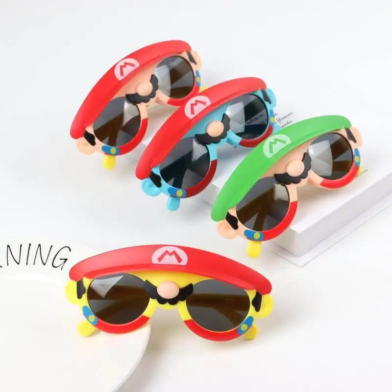 

New MarioBros Cartoon Sunglasses Boys Sunglasses Kids Glasses Cap Children Cute Sunglasses Anti-UV Glasses Beach Sunbathing
