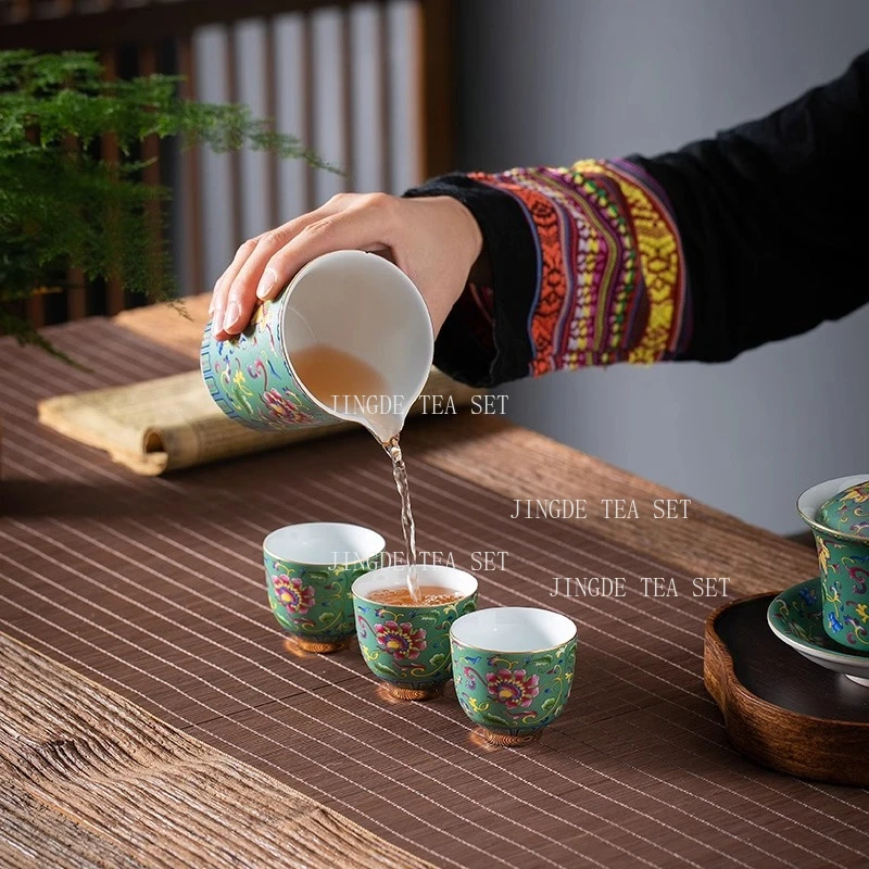 1pcs Chinese Ceramic Tea Cup Household Small Capacity Tea Cup Tea Set Enamel Master Cup Drinking Utensils Teaset Accessories