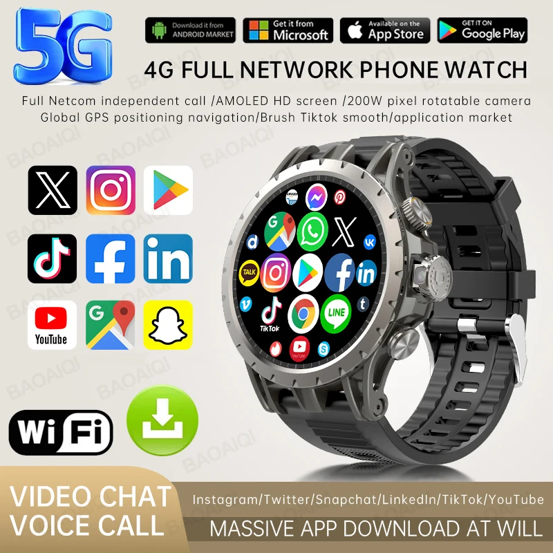 4G Full Netcom Android 9.0 4G Smart Watch 466*466 Amoled 1.43'' Screen Display GPS WIFI HD Video Call 5MP Camera Smartwatch 2025 6