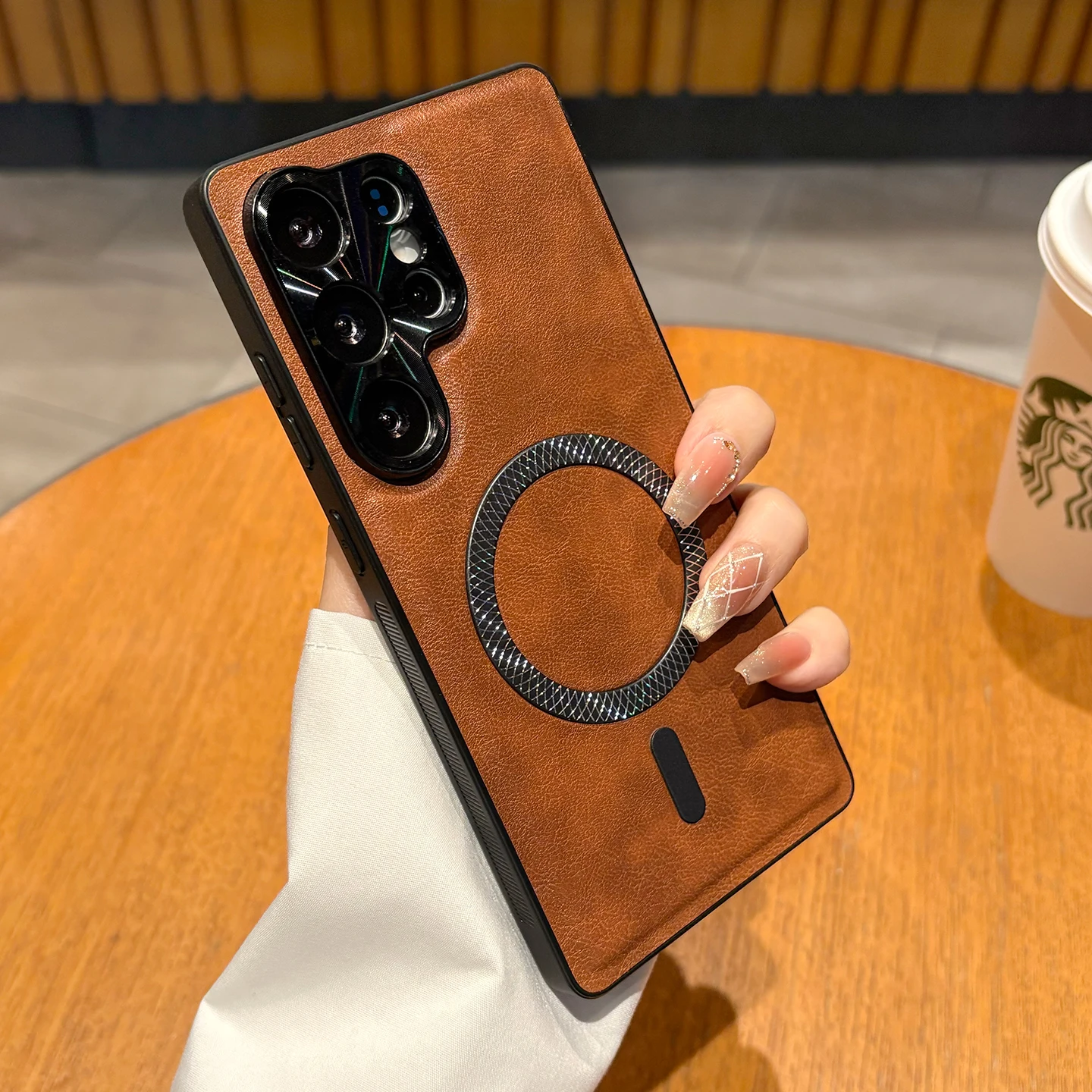 Magnetic PU Leather Case with Metal Camera Protector - Soft Shockproof Cover with Mag-safe Compatibility