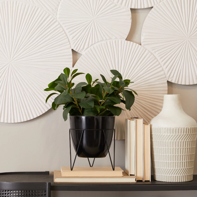 

15" Round Eucalyptus Artificial Plant with Metal Stand and Black Pot, by