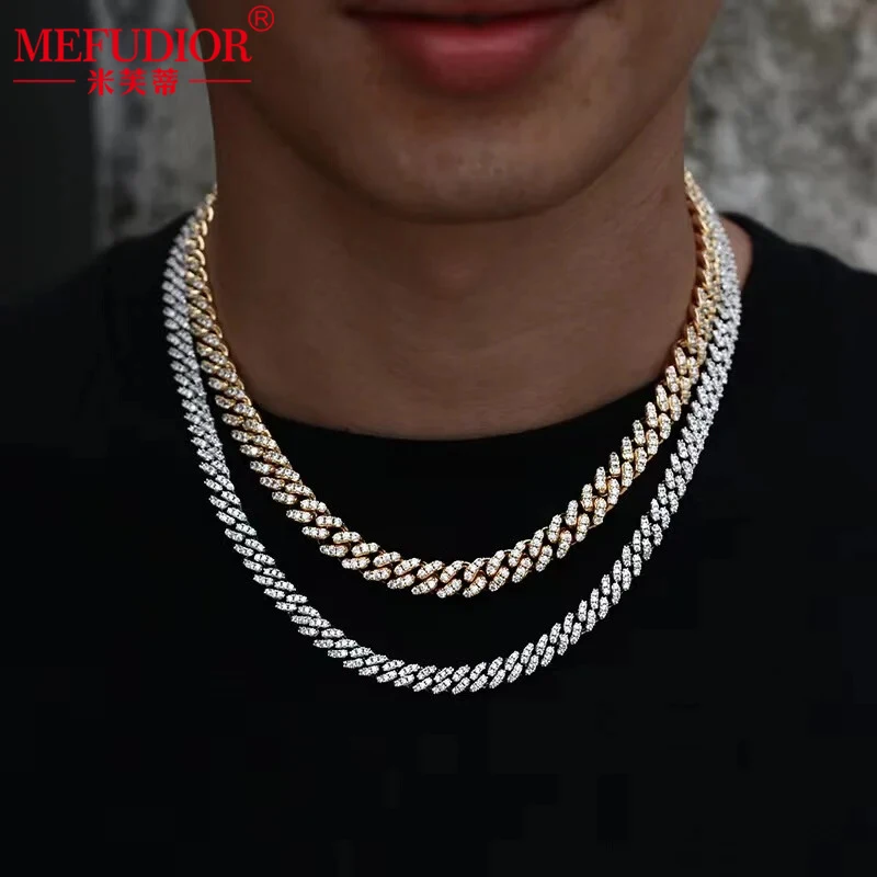 

6mm Wide 925 sterling silver jewelry Thick Cuban Necklace D Color VVS Loose Moissanite Diamond 16-26 inches Men's Hip Hop Chain