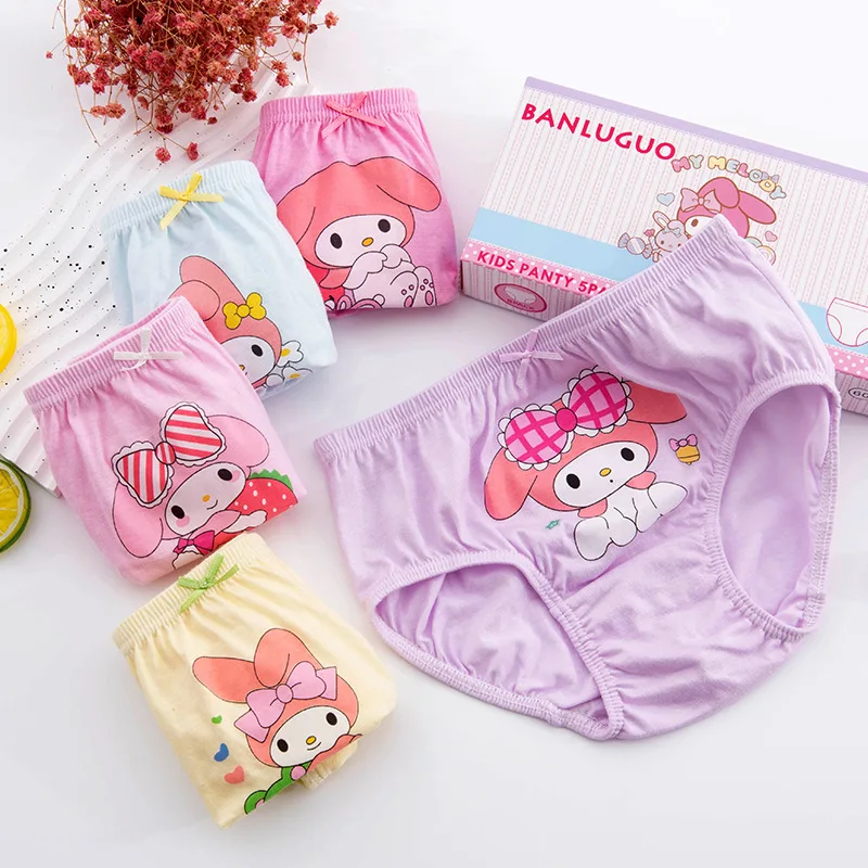 

5Pcs My Melodys Children Briefs Kawaii Anime Kuromis Cinnamoroll Student Purified Cotton Breathable Antibacterial Underwear Girl