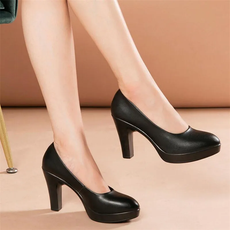 Genuine Leather Women High Heels Pumps 2023 New High Quality Shoes Classic Black High Heels Shoes for Office Ladies Shoes 34-42