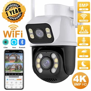 Outdoor Wireless Security IP Camera 4K 8MP HD Dual Lens External Wifi PTZ Camera Auto Tracking Street Surveillance Camera iCsee 1