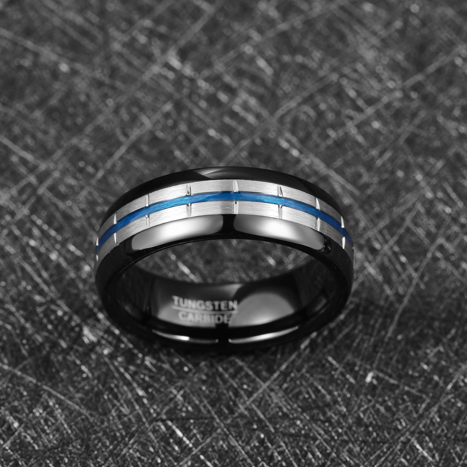 Nuncad 8mm Electroplated Black Blue Groove Tungsten Carbide Ring for Men Wedding Bands Jewelry Lovers Gift Size 7-12
