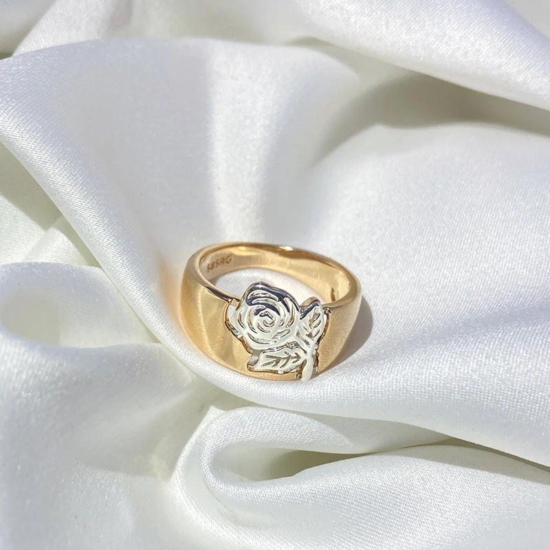 SYOUJYO Luxury Vintage Hollow Flower Pattern Women's Ring 585 Rose Gold+Silver Two Color Daily Festive Fashion Fine Jewelry Womens Ring Jewelry Rings Ring Jewelry