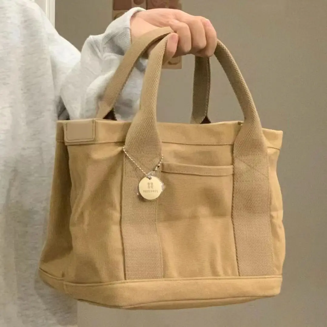 

Canvas Lunch Bag Insulated Thermal Food Picnic Handbags Compartment Tote Bag For Women Men
