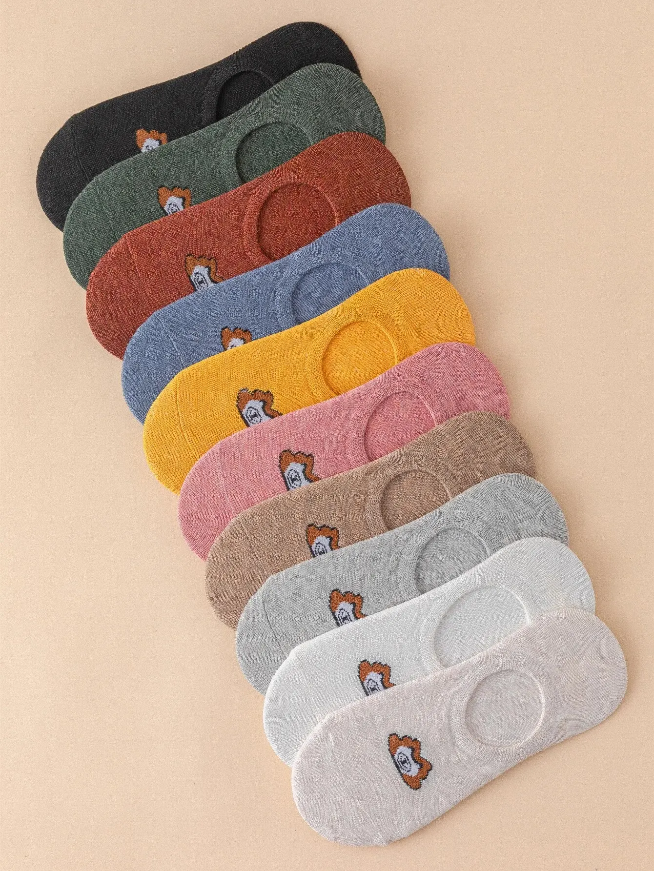 Womens Socks 10 Pairs Teddy Bear Pattern Breathable Sweat Absorbing Spring/Summer Solid Color Invisible