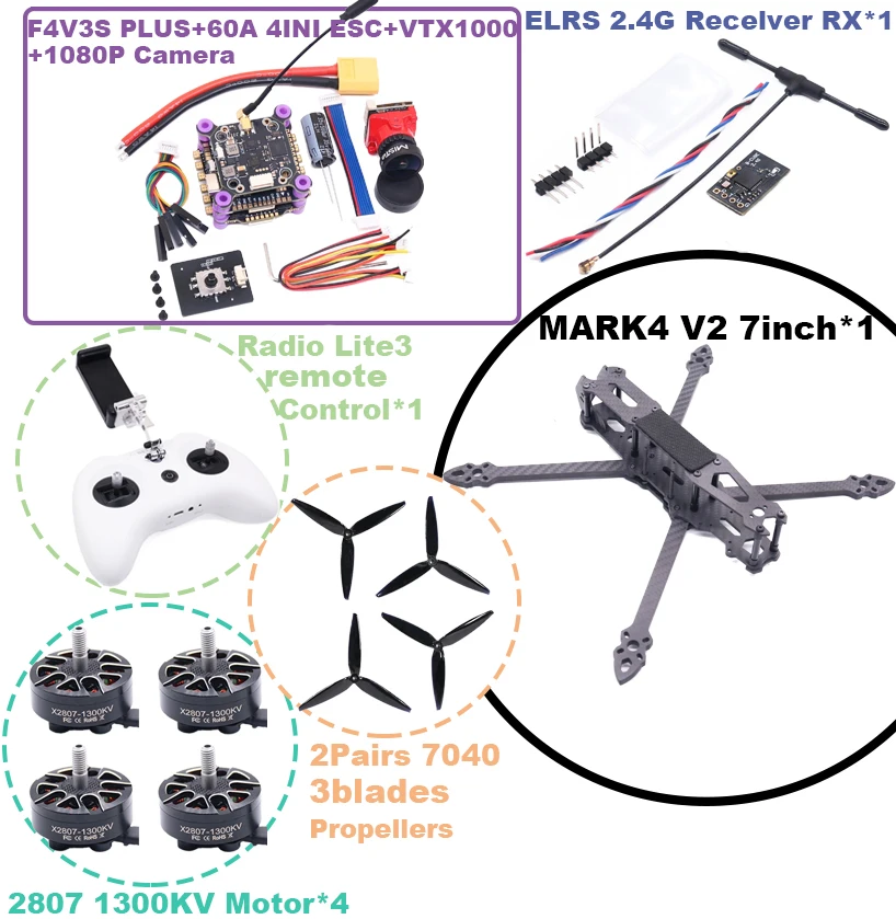 รูปสินค้า ชุดควบคุมโดรน FPV 7 นิ้ว F4V3S คาร์บอนไฟเบอร์
