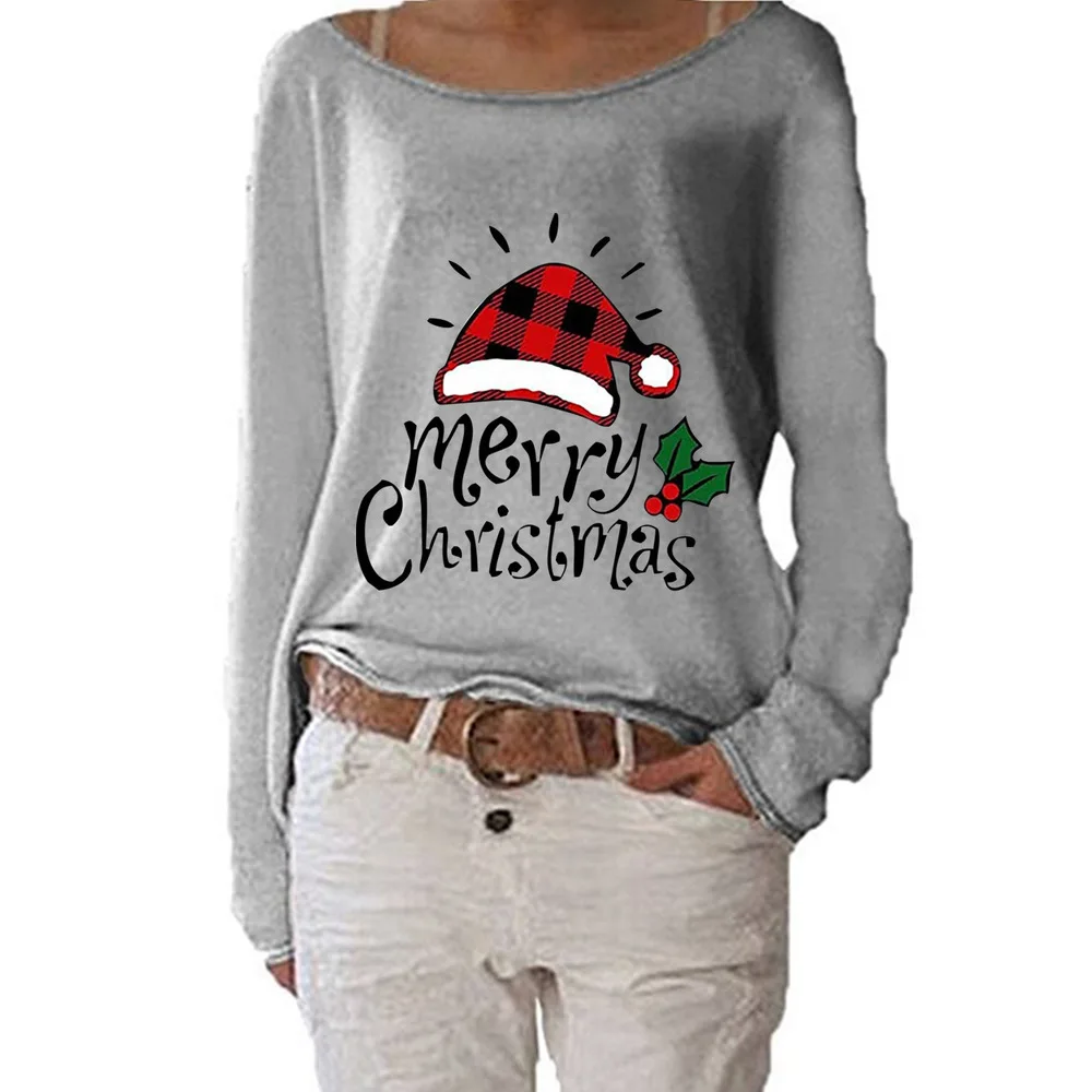

Merry Christmas Long Sleeved T-shirt Knitted Women T-shirt Top TeeBK13SD02