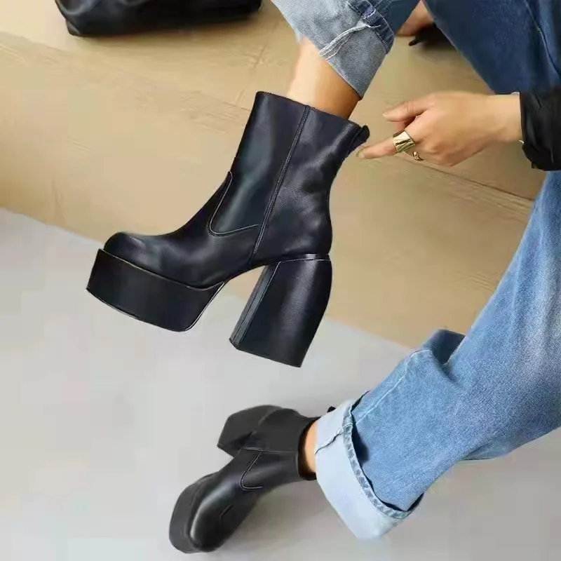 Women High Heel Platform Boots Street Punk Style Female Over The Knee High Boots Autumn Winter High Quality Elastic Warm Shoes