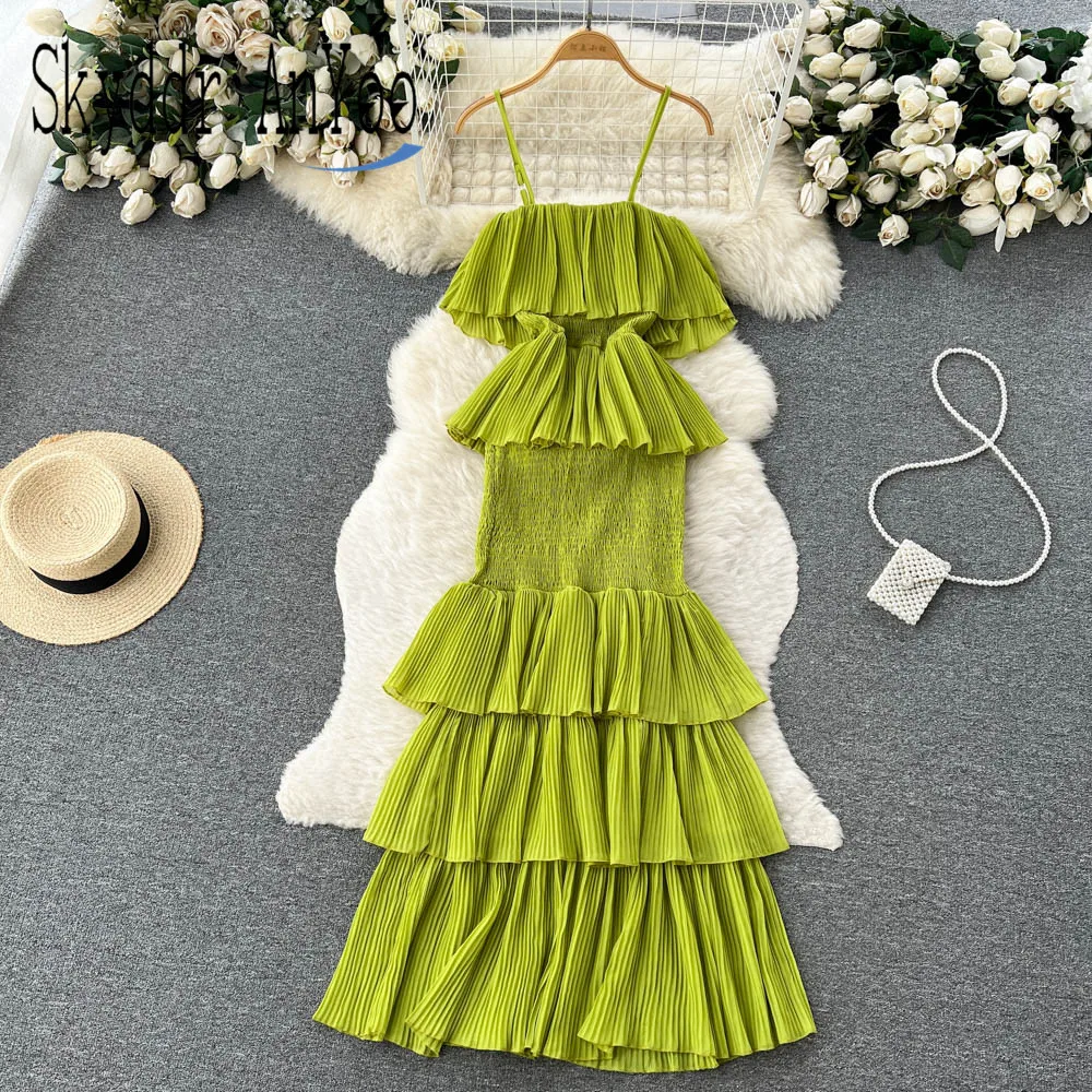 

Summer Dresses For Women 2023 Spaghetti Strap Sexy Women's Dress Ruffle Elegant Robe Long Beach New In Dresses