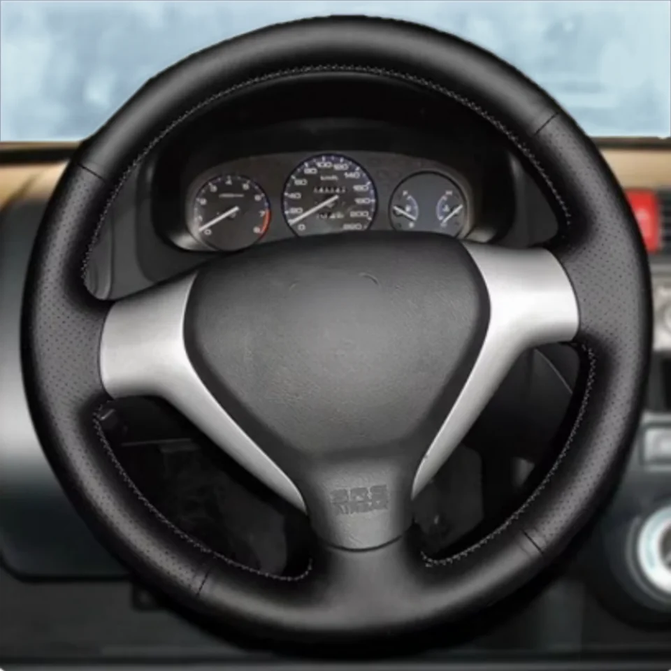 Schwarzer Auto-Lenkradbezug, DIY-Mikrofaser-Leder, atmungsaktiv, für Honda Jazz Fit 2005 2006 2007 2008, Automotor-Zubehör – Detail 1