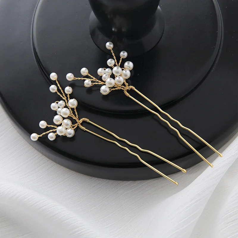 SLBRIDAL 핸드메이드 합금 꽃잎 모양 라인스톤 크리스탈 진주 브라이덜 헤어핀 세트 웨딩 헤어 악세사리 여성 헤어 장식