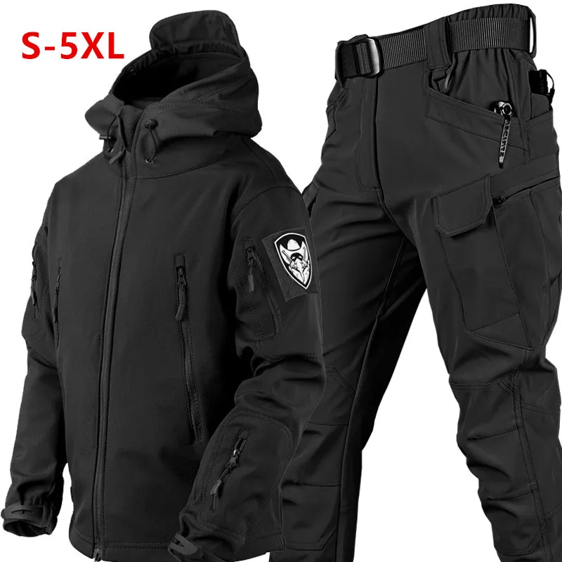 

Men Army SoftShell Tactical Waterproof Jackets Set Hood Coat Fishing Hiking Camping Climbing Pant Outdoor Combat Tracksuit Set