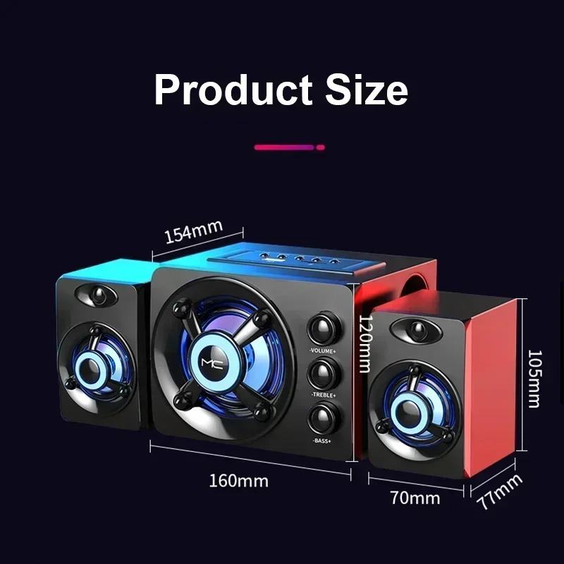 Wireless Bluetooth Audio Home HIFI 3D Stereo Speakers Theater Surround Sound Bar TV Colorful LED Heavy Light AUX USB Wired 2