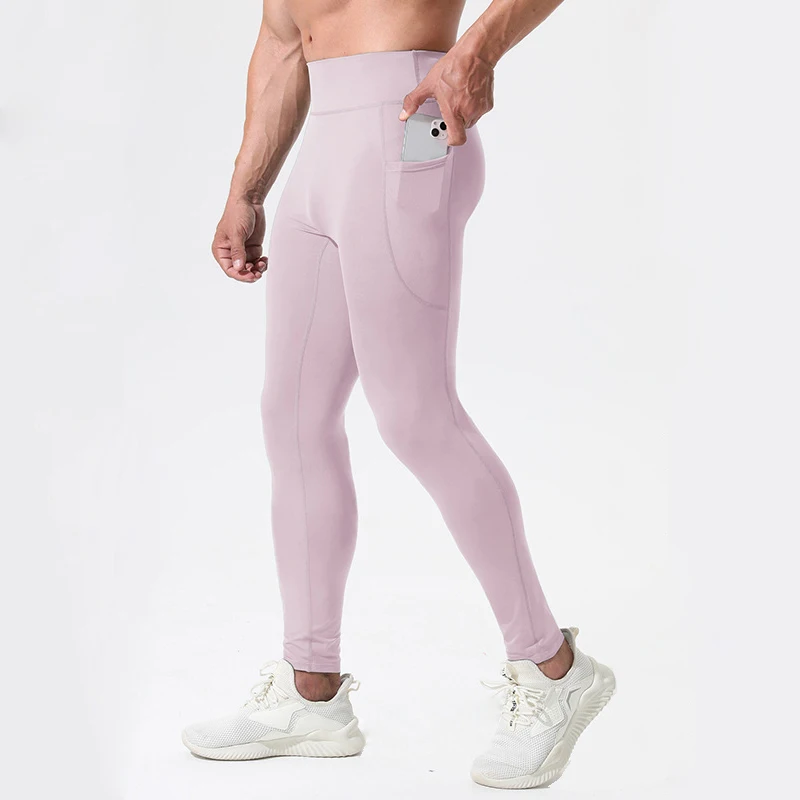 Sport Leggings Men's High Waist Sweatpants Fitness Trousers with Pocket Compression Clothing Running Tights Male Seamless Pants sports leggings men sports pants