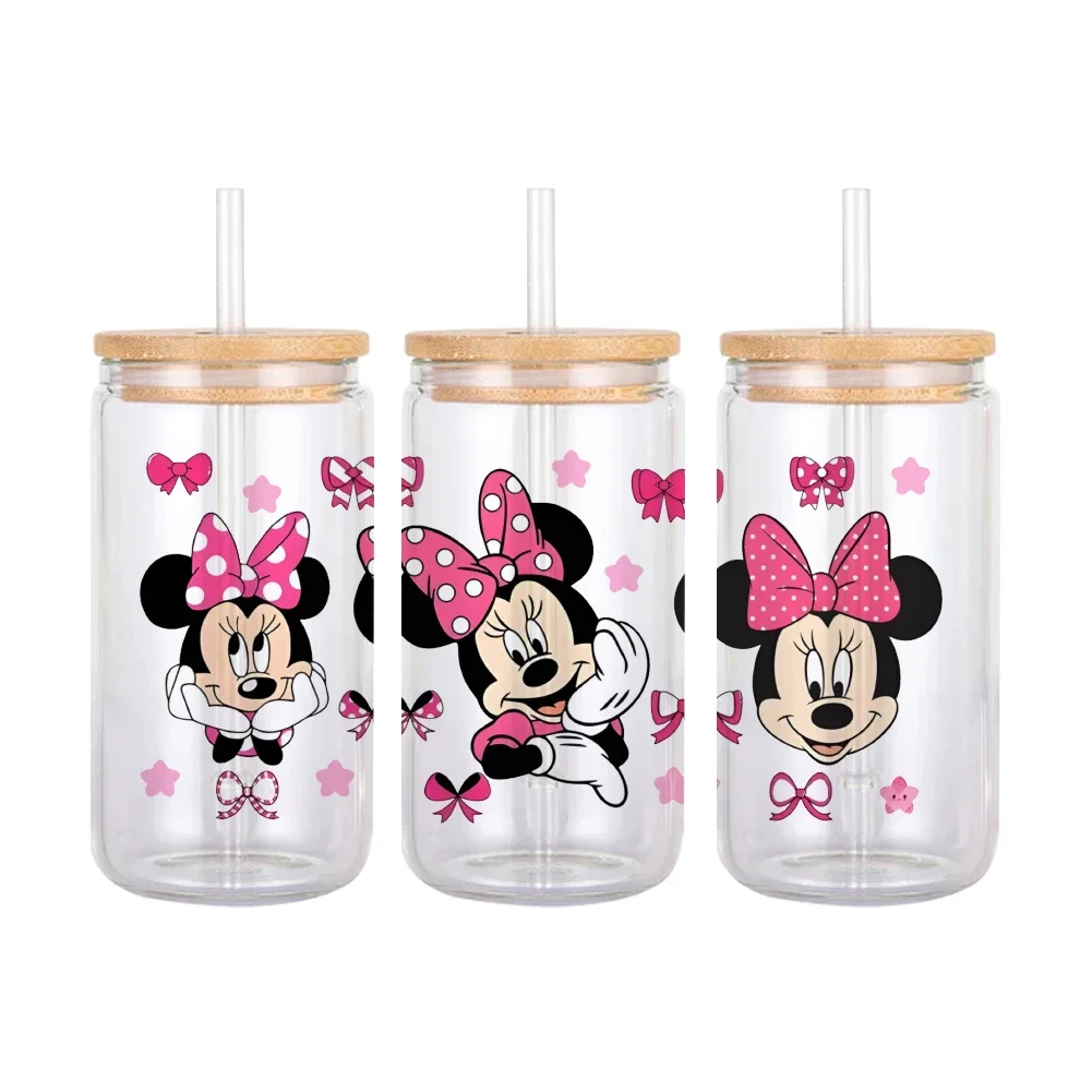 Cartoon Stickers Disney UV DTF Transfer Mickey Minnie Mouse Pattern Waterproof For 16oz Glass Cup Wrap