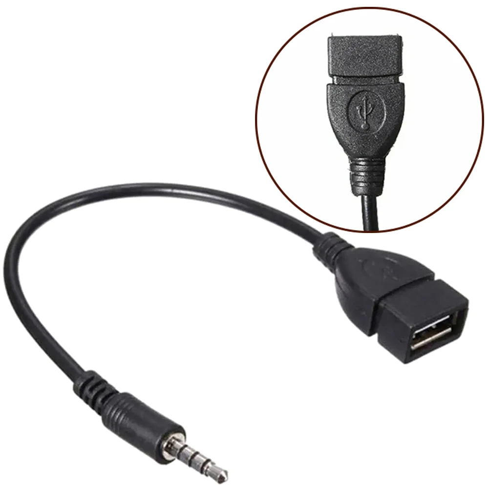

1pc Car Black ABS Audio AUX Cable 3.5mm Male To USB 2.0 Type A Female Converter Adapter Cable Car Radio Surface Car Electronics