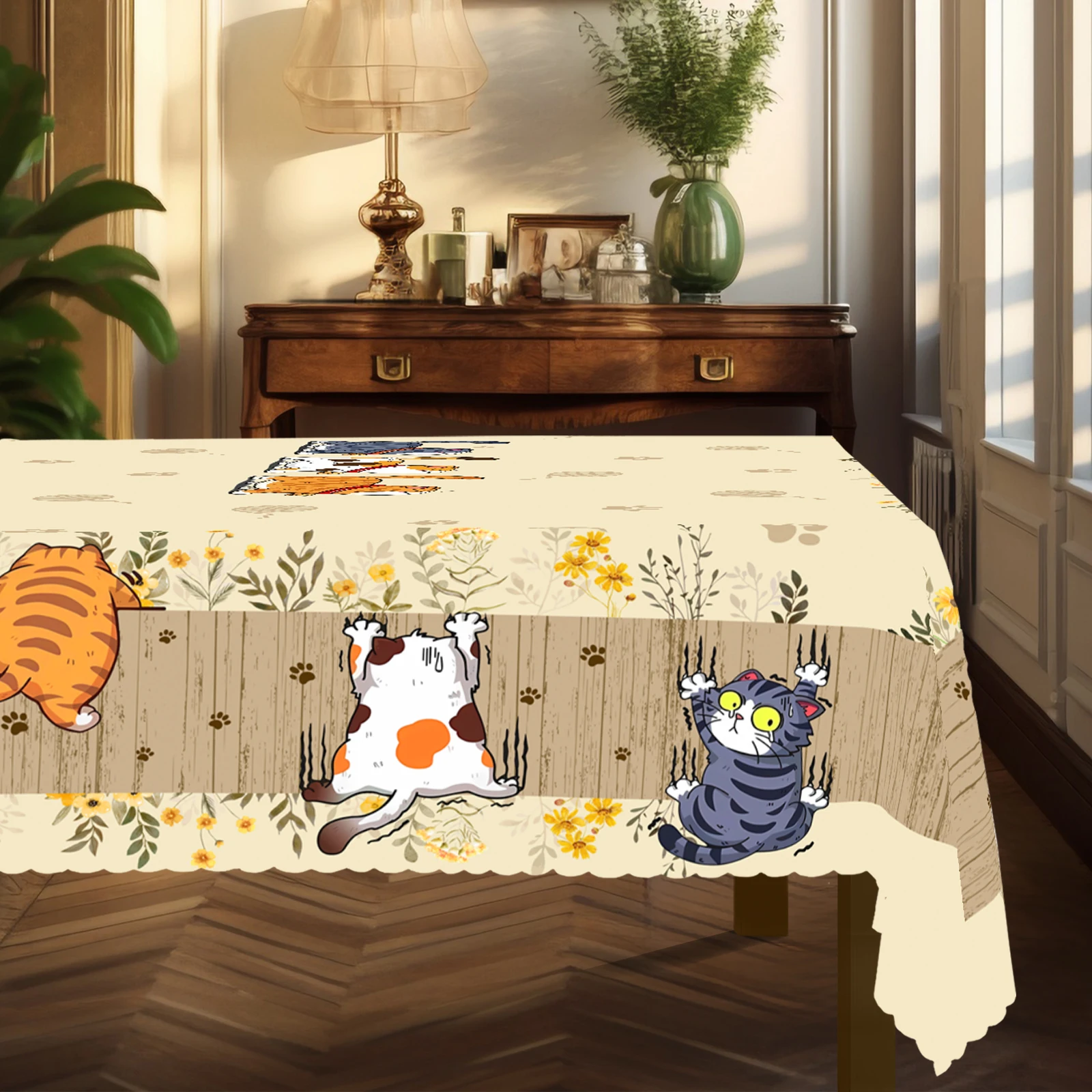 Table Cloth Rectangular Tablecloth Leather Table Cloth Tarot Card Table Cloth Tarot Tablecloth Cat themed Polyester tablecloths-Cute kitten and paw print designs, perfect for home kitchens, dining rooms, patios