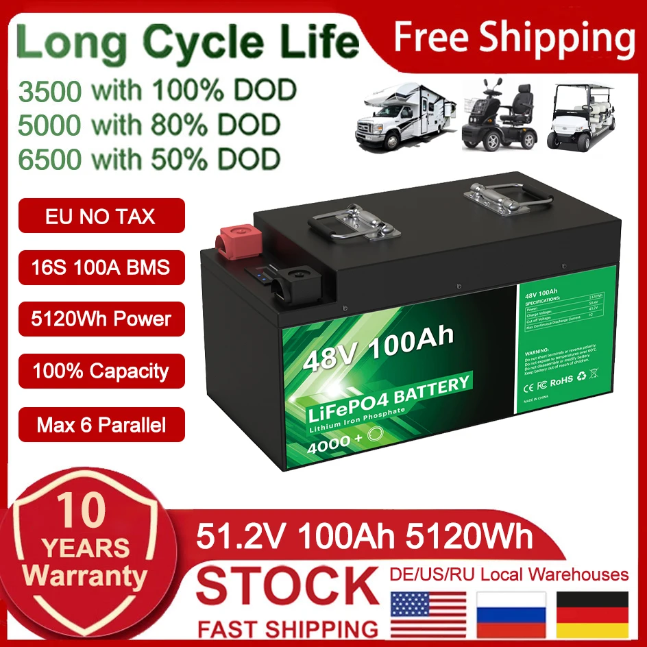 Batterie Lifepo4 48v, 100ah, 51.2v, Pour