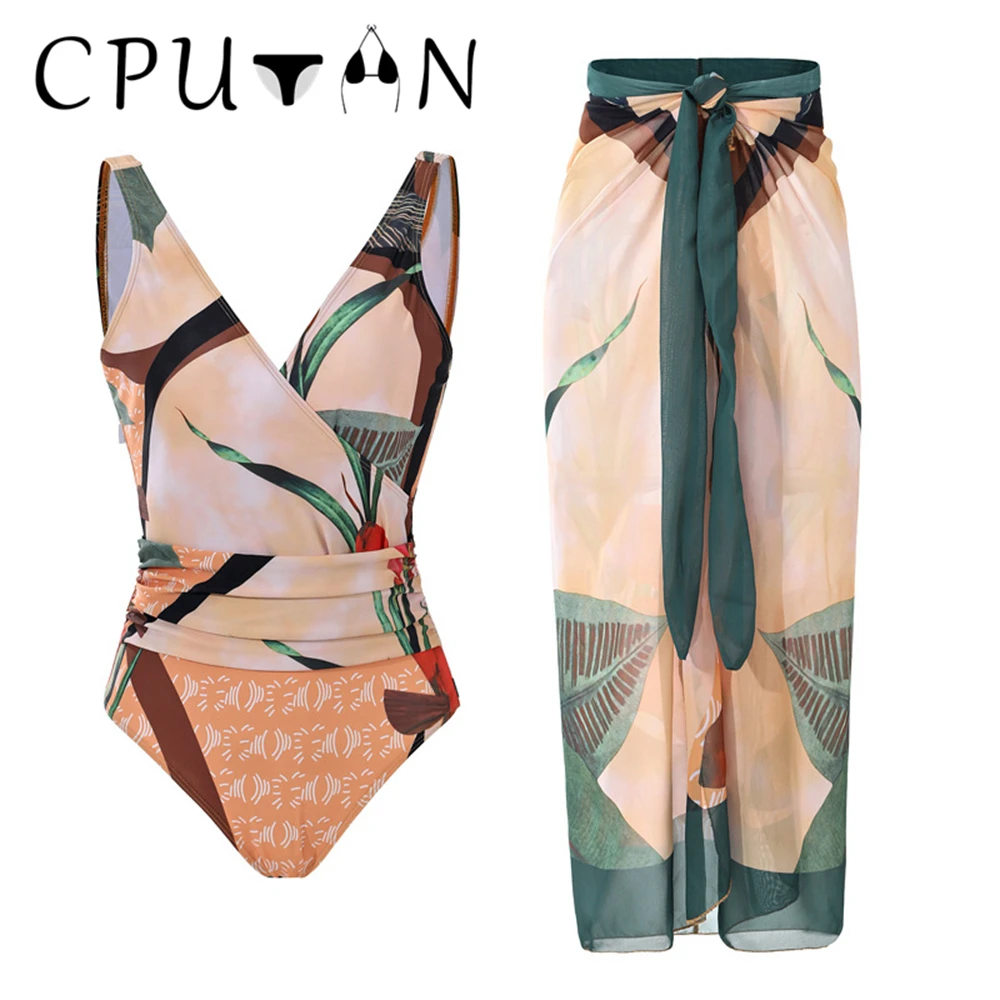 

CPUTAN 2024 Sexy 3D Flower Bikinis Set Swimsuit Skirt Monokini Biquini Swimwear Women Vintage Print Brazilian Bathing Suit Dress