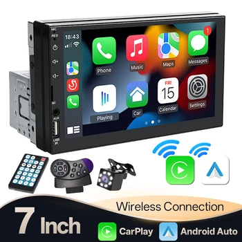 Hippcron 7 "1Din Radio de coche inalámbrico CarPlay Android Auto Bluetooth AUX USB Universal Multimedia reproductor MP5 Mirror Link Autoradio 1