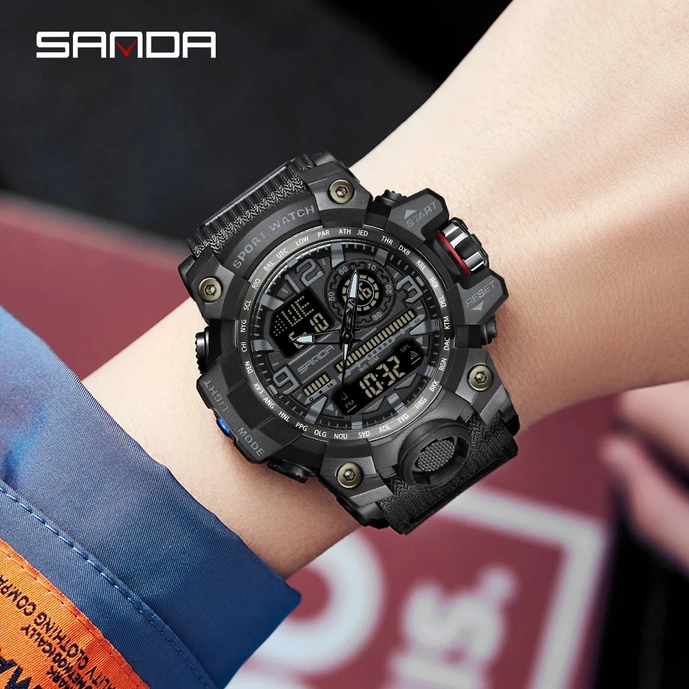 SANDA Fashion Mens Watches LED Sport Waterproof Watches Mens Top Luxury Brand Digital Male Quartz Wrist Watch Relogio Masculino