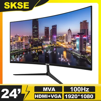 SKSE LCD 100HZ 디스플레이, 곡선 스크린, 컴퓨터 MVA 모니터, PC HD 게이밍 디스플레이, VGA HDMI 인터페이스, 1920*1080, 24 인치 모니터