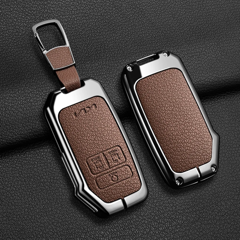 Premium Zinc Alloy & Leather Car Key Case Cover - 7-Button Fob Holder with Keychain Accessories