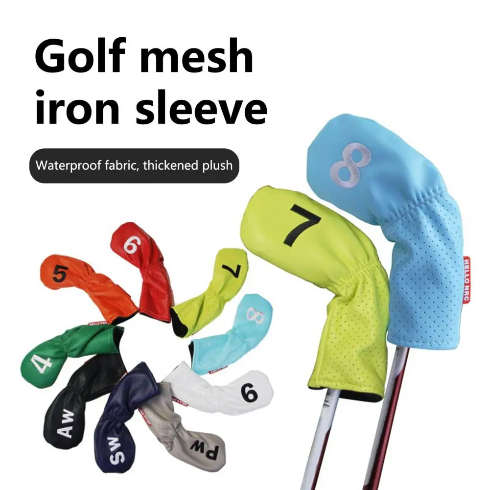 9Pcs/Set Golf Club Covers Mesh Design Thick Plush Dustproof Prevent Damage Waterproof Durable Golfs Iron Headcovers Supplies