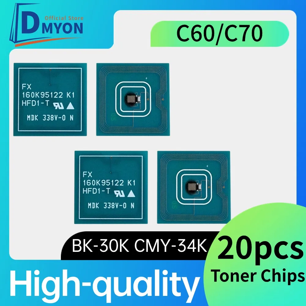 

Dmyon 20pcs Toner Cartridge Reset Chips Compatible for Xerox Color C60 C70 006R01655 006R01656 006R01657 006R01658 Printers Chip