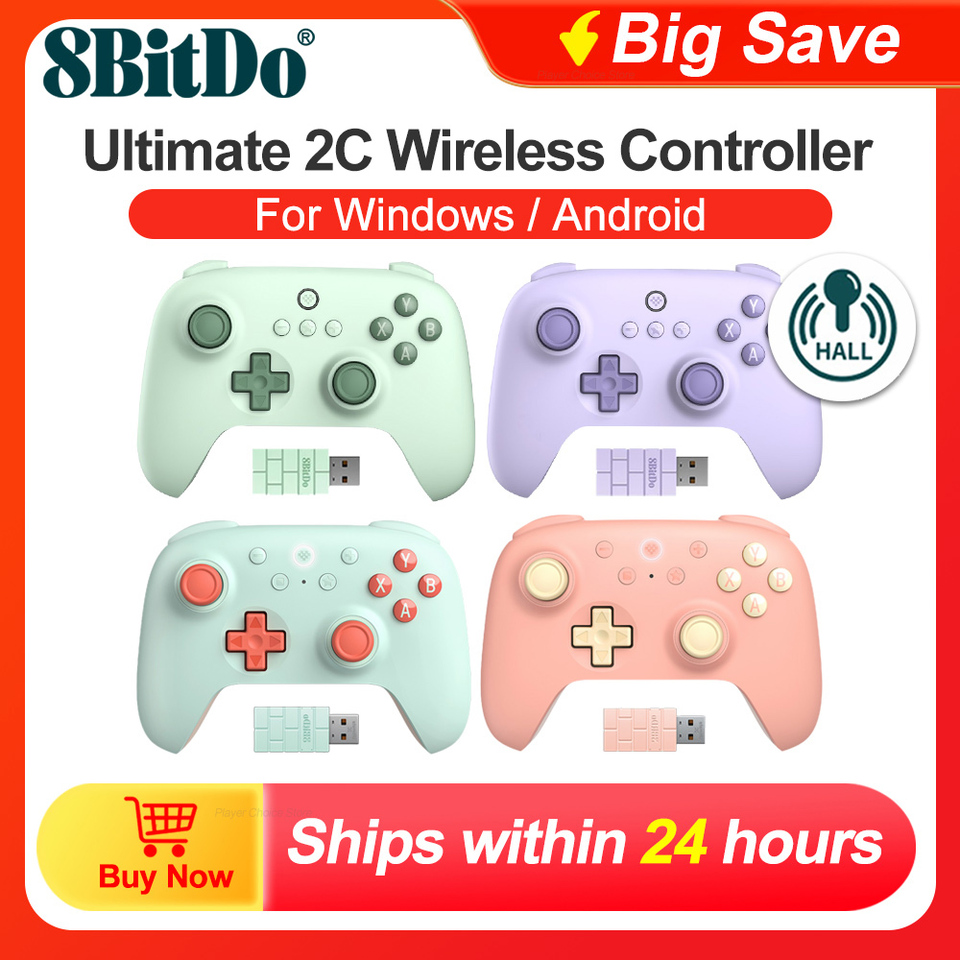 8BitDo Gamepads PC Ultimate 2C Wireless Gaming Controller for Windows 10/11 Steam Raspberry Pi Android Control Hall Effect Stick