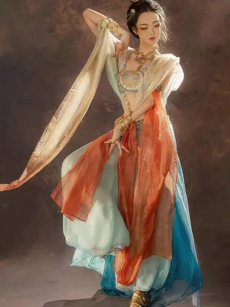 

Large Size Festival Arabian Princess Cosplay Costumes Women Indian Belly Dance Dress Hanfu Blue Set Party Cosplay Fancy Outfit