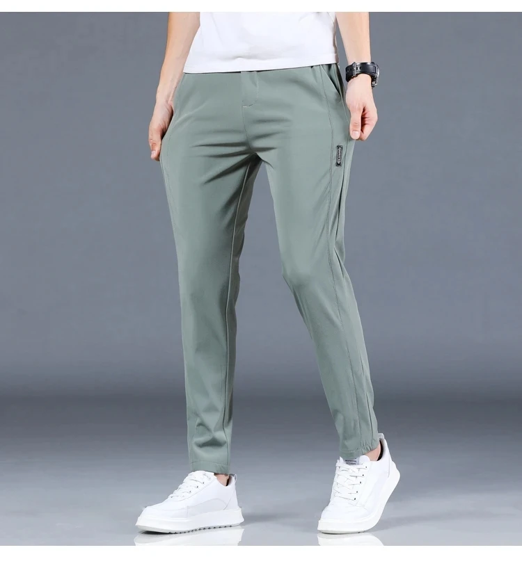 2024 Summer New Thin Ice Silk Stretch Men's Pants Casual Elastic Waist Smooth Trouser Pants Male Brand Clothing 5 Colour 3