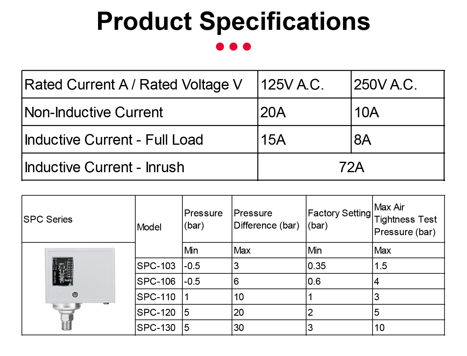 SPC-103 Adjustable Mechanical Pressure Switch for Water Pump Air Compressor Refr