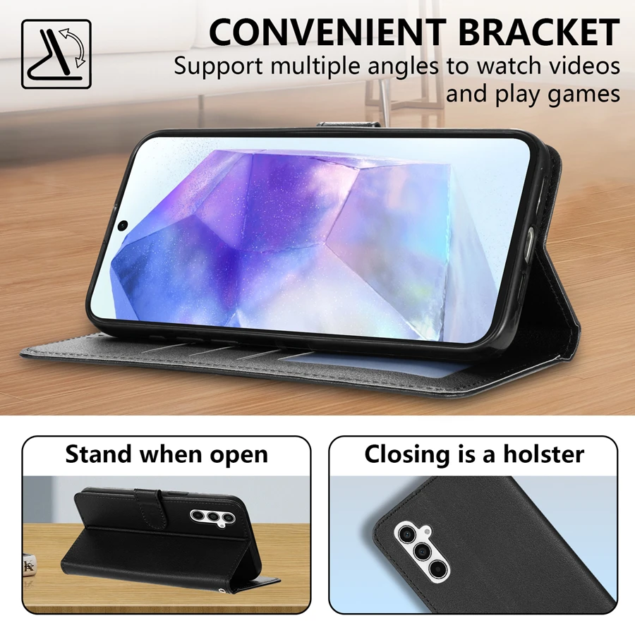 Leather Wallet Case with Card Slot, Photo Frame, and Magnetic Flip Kickstand - Shockproof Cover