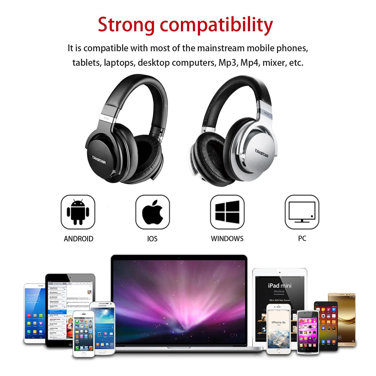 Takstar PRO82 / pro 82 전문 모니터 헤드폰 스테레오 PC 녹음 및 게임용 HIFI 헤드셋, 저음 조절 가능