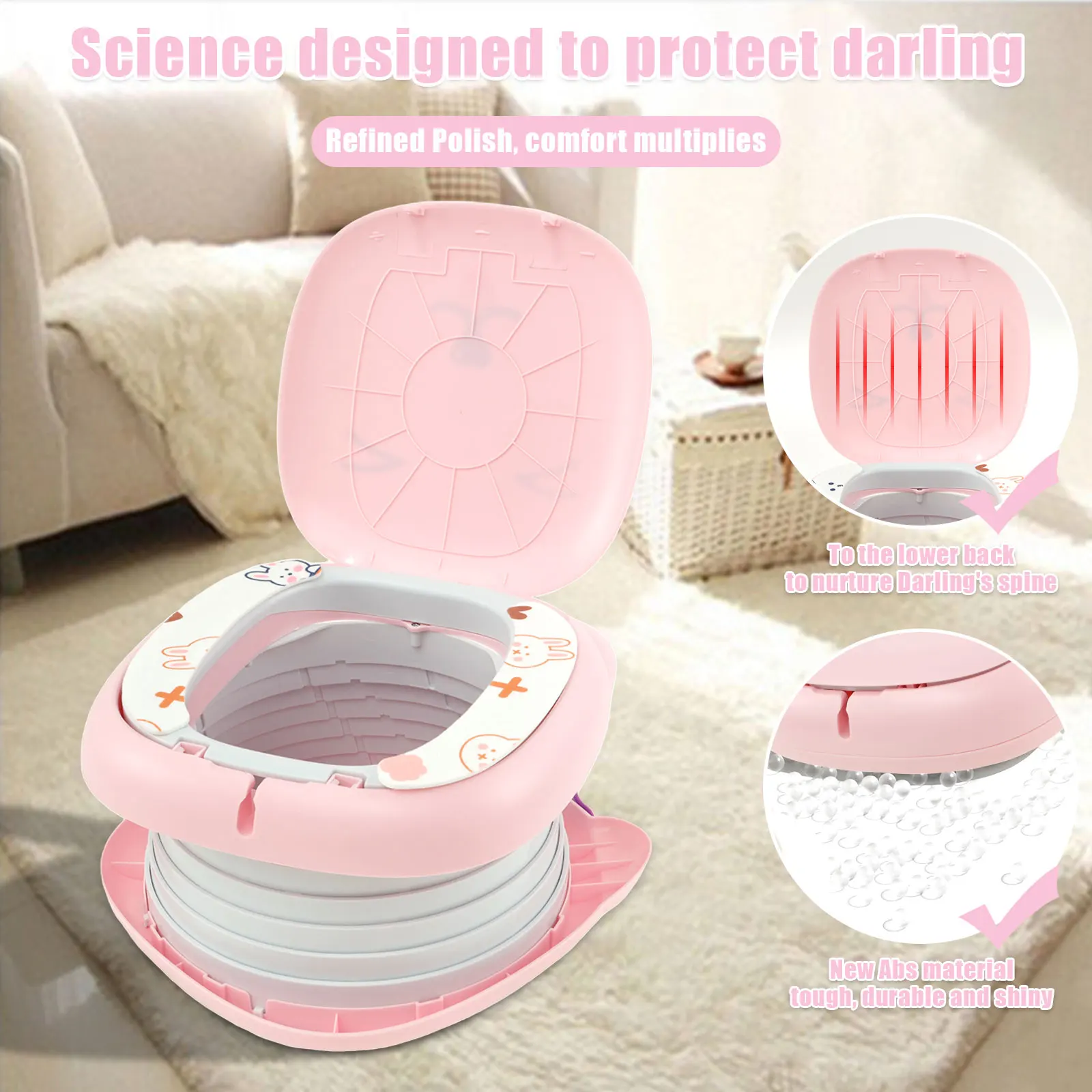 Travel Potty for Kids Toddler ABS Plastic Portable Potty with Stable Anti-slip Bottom Sturdy Curve Design Foldable Potty with 2