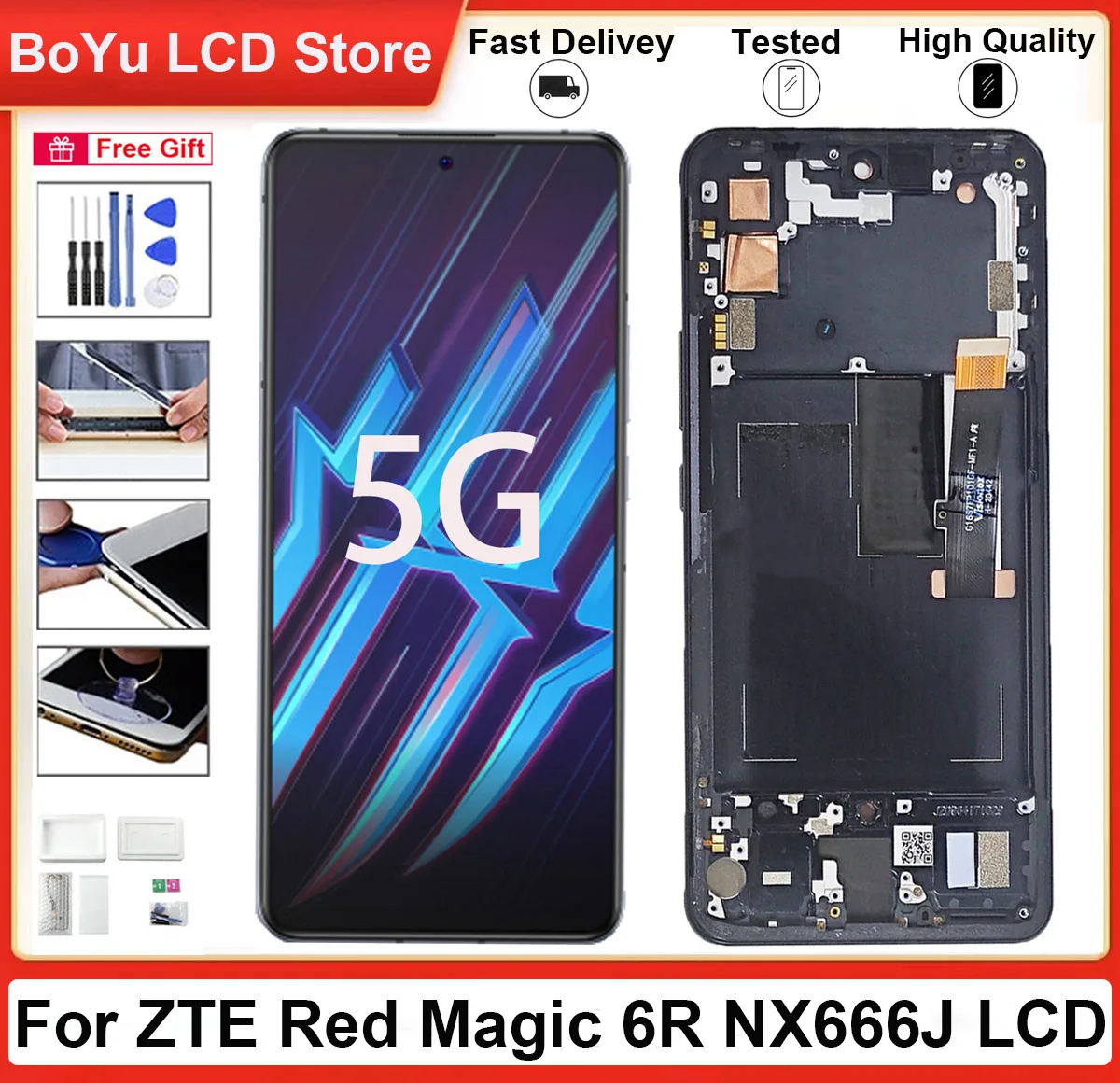 

Tested 6.67" 100% Original AMOLED Screen For ZTE Nubia Red Magic 6R NX666J With Frame LCD and Touch Display Digitizer Assembly