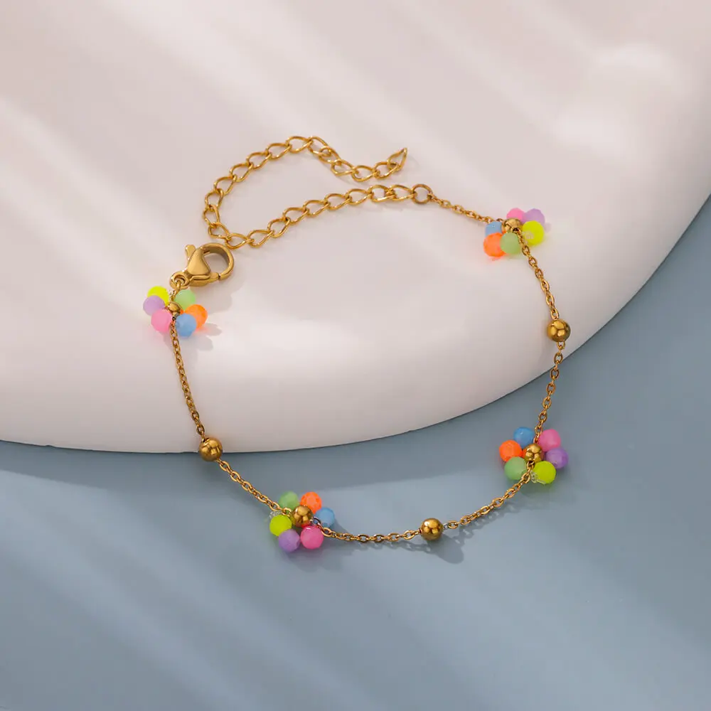 Stainless Steel Rice Bead Flower Bracelet for Women