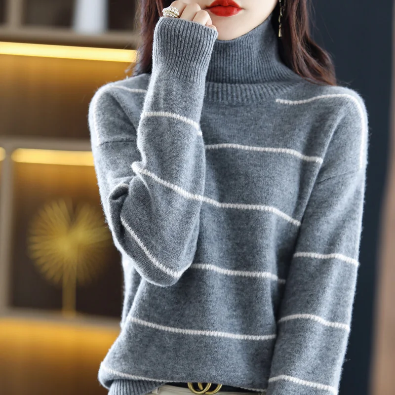 sweater hoodie Pullover 100% Cashmere Sweater Loose Casual Pure Color Knitted Ladies Long Sleeve Hooded Wool Sweater Hot Sale Short winter ladies sweater